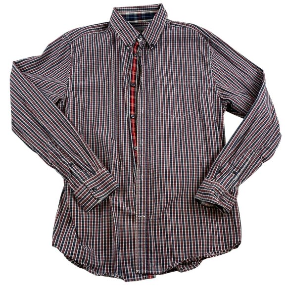 Old Navy Mens Shirt Large Plaid Button-Up Reversible Cuff 100% Cotton - Picture 1 of 7